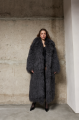 Long fur coat made of natural llama in graphite color